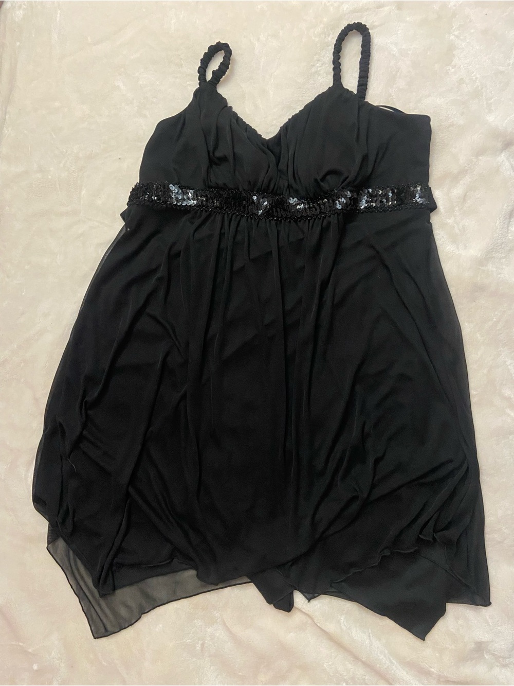 Enfocus Studio Black Sequin-Trim Braided Strap Camisole 14w